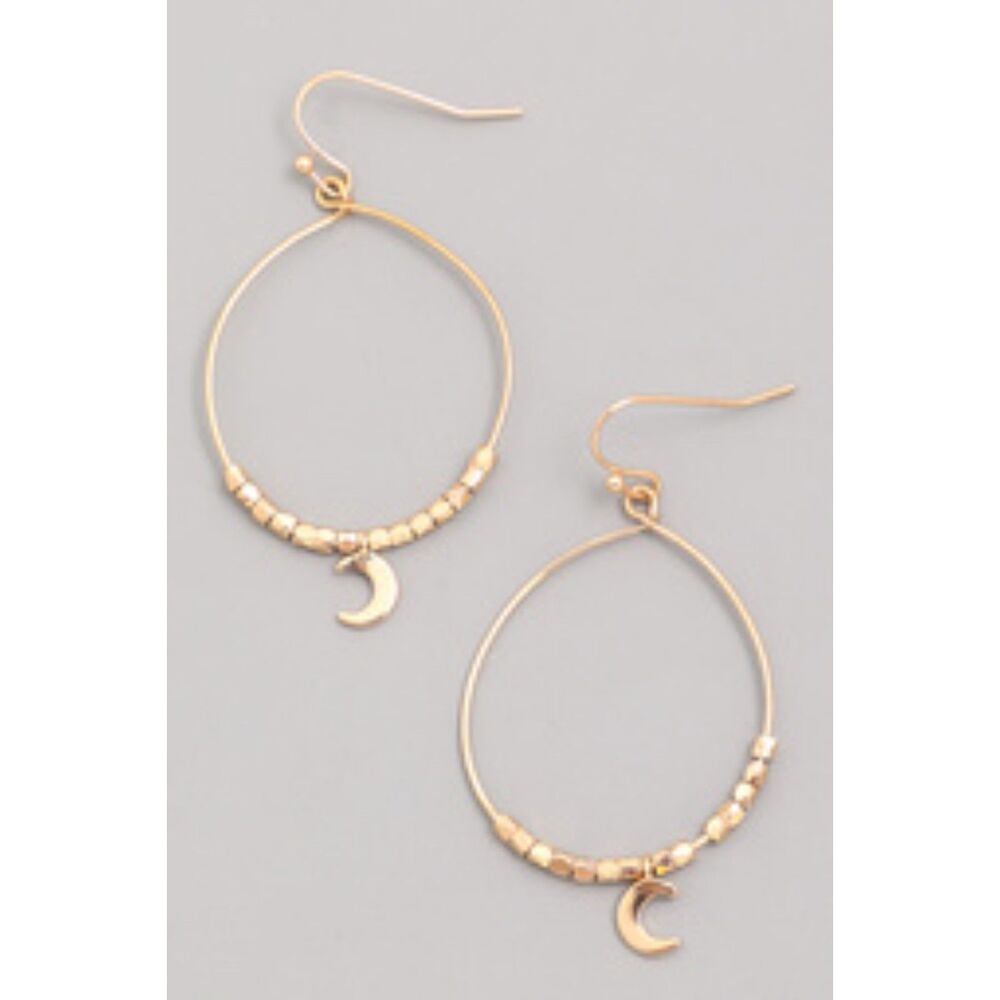 Moon Beaded Hoop Earrings - Gold Tone